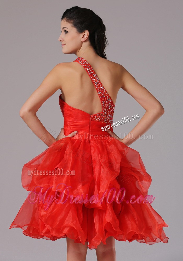 Custom Made Red One Shoulder Beaded Prom Cocktail Dresses
