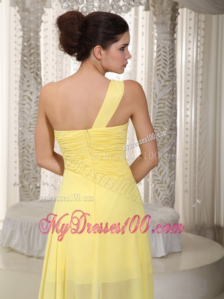 Yellow Princess One Shoulder High-low Beading Cocktail Dress