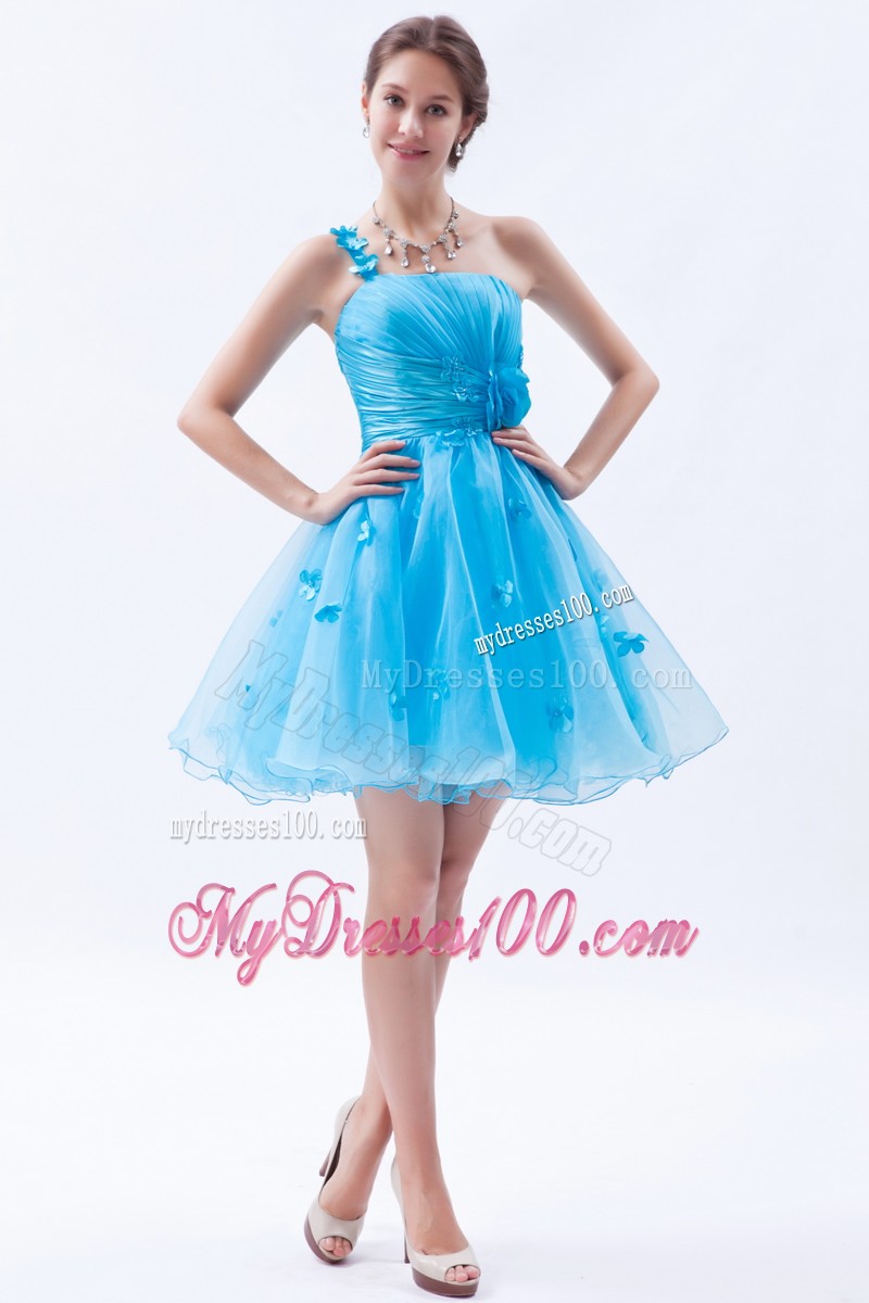 Baby Blue Princess Mini-length Cocktail Dress One Shoulder Appliques