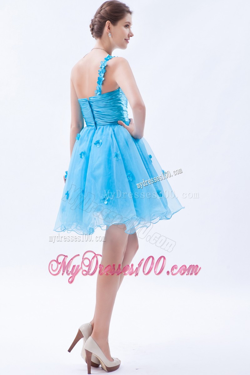Baby Blue Princess Mini-length Cocktail Dress One Shoulder Appliques