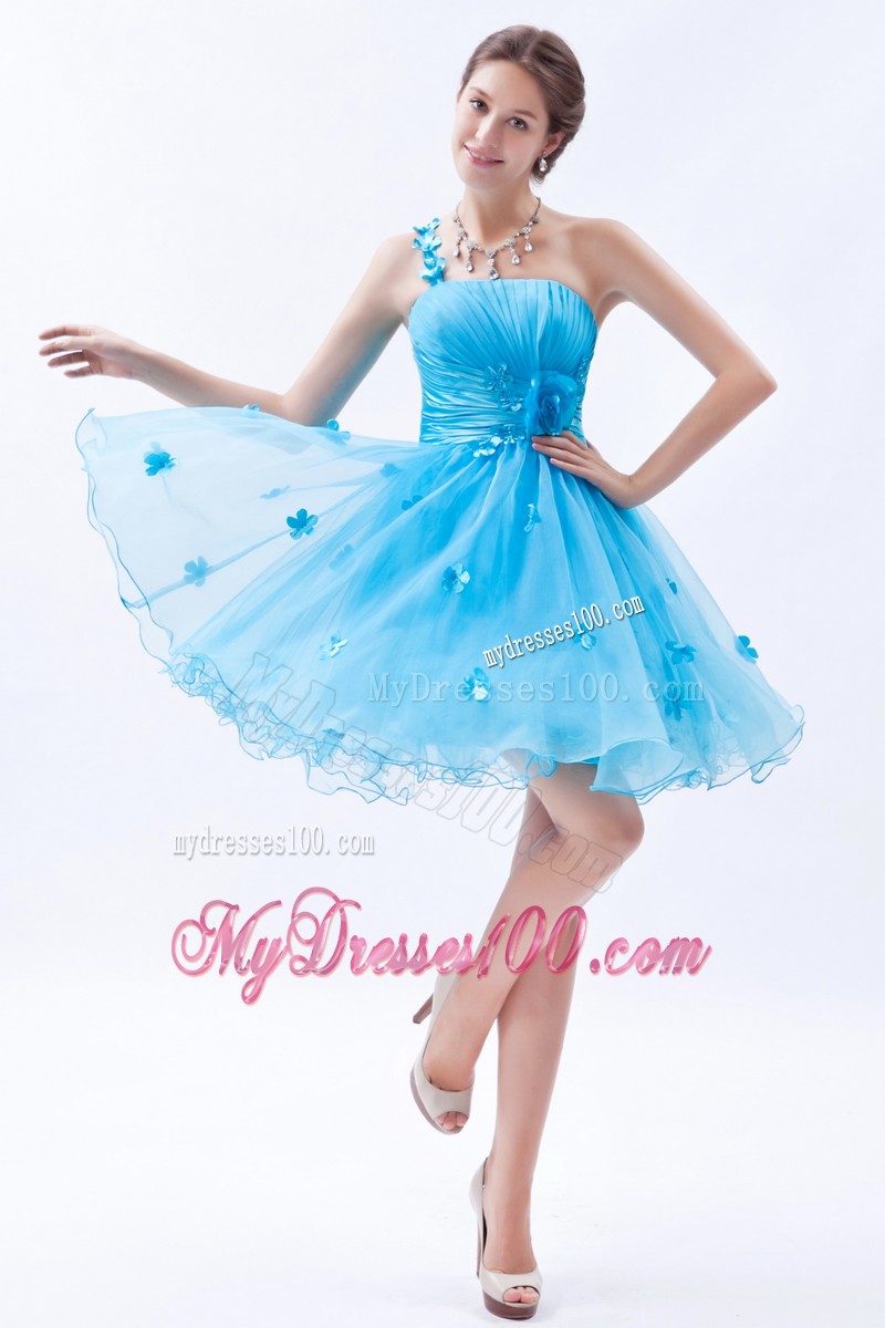 Baby Blue Princess Mini-length Cocktail Dress One Shoulder Appliques