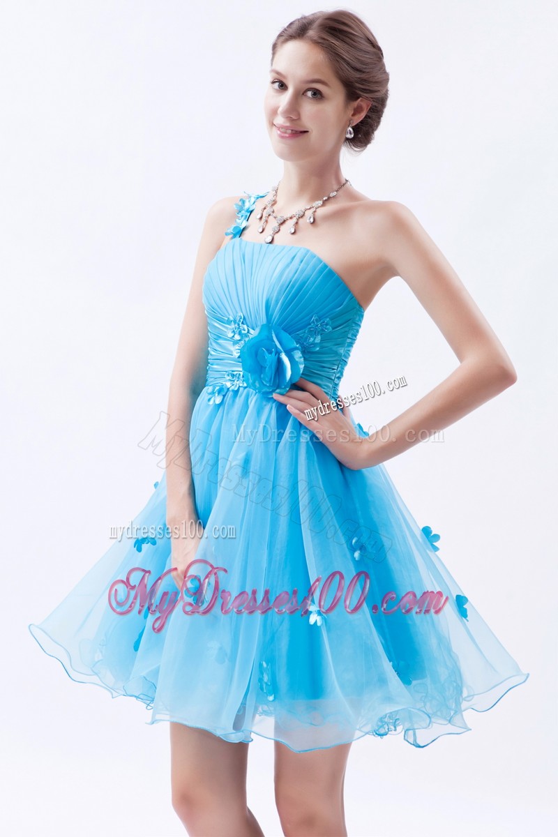 Baby Blue Princess Mini-length Cocktail Dress One Shoulder Appliques