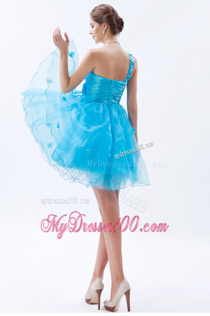 Baby Blue Princess Mini-length Cocktail Dress One Shoulder Appliques