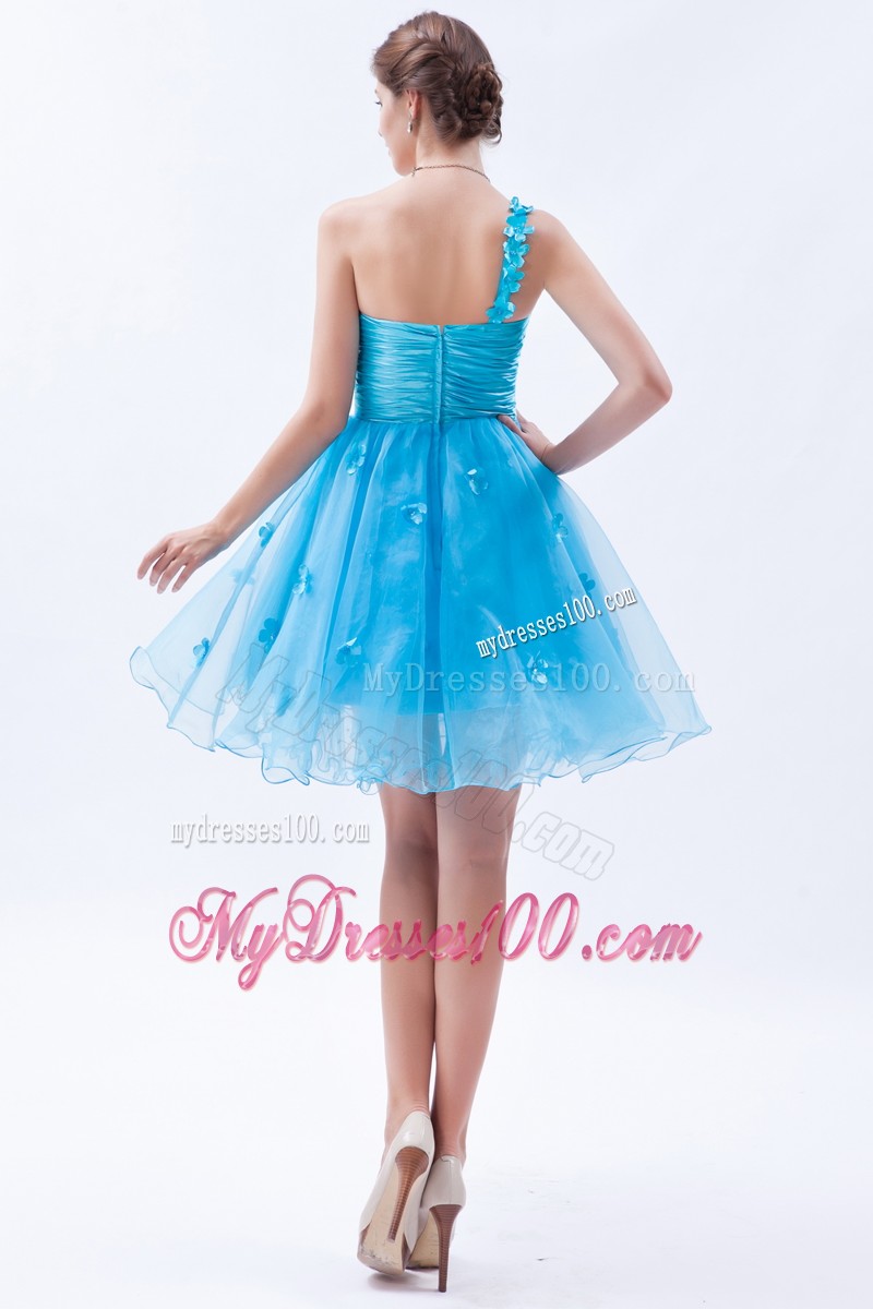 Baby Blue Princess Mini-length Cocktail Dress One Shoulder Appliques