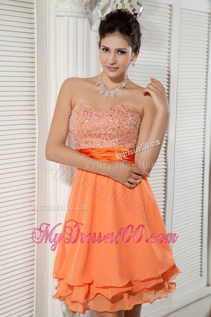 Orange Empire Sweetheart Mini-length Beading Prom Cocktail Dress