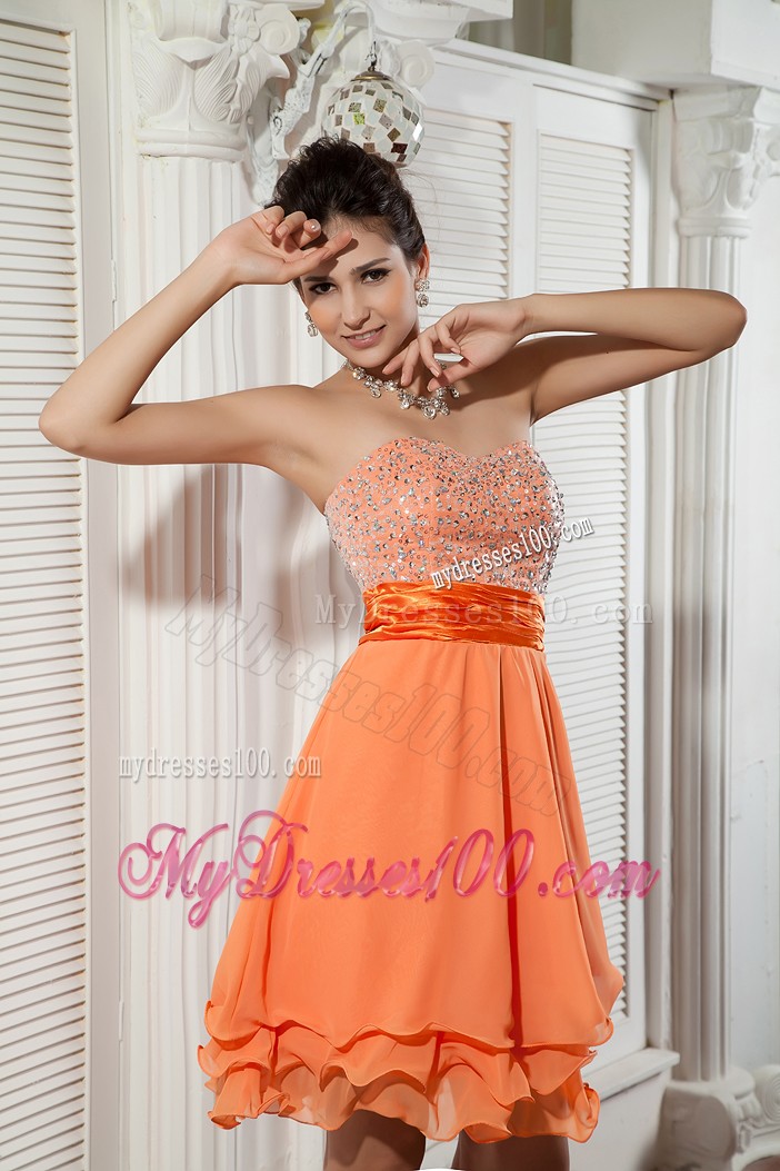 Orange Empire Sweetheart Mini-length Beading Prom Cocktail Dress