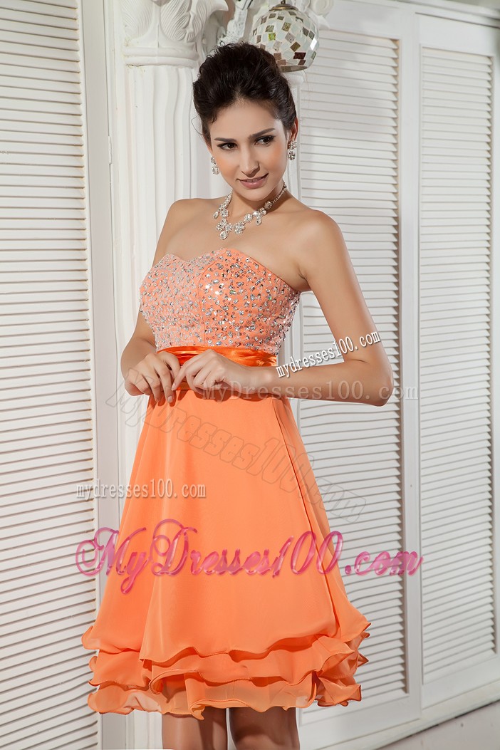 Orange Empire Sweetheart Mini-length Beading Prom Cocktail Dress