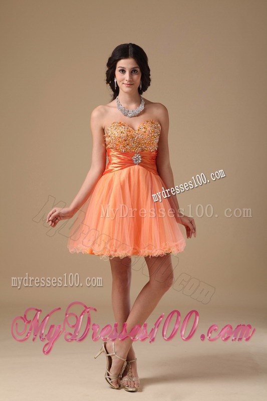 Orange Red Sweetheart Mini-length Beading 2013 Cocktail Dresses