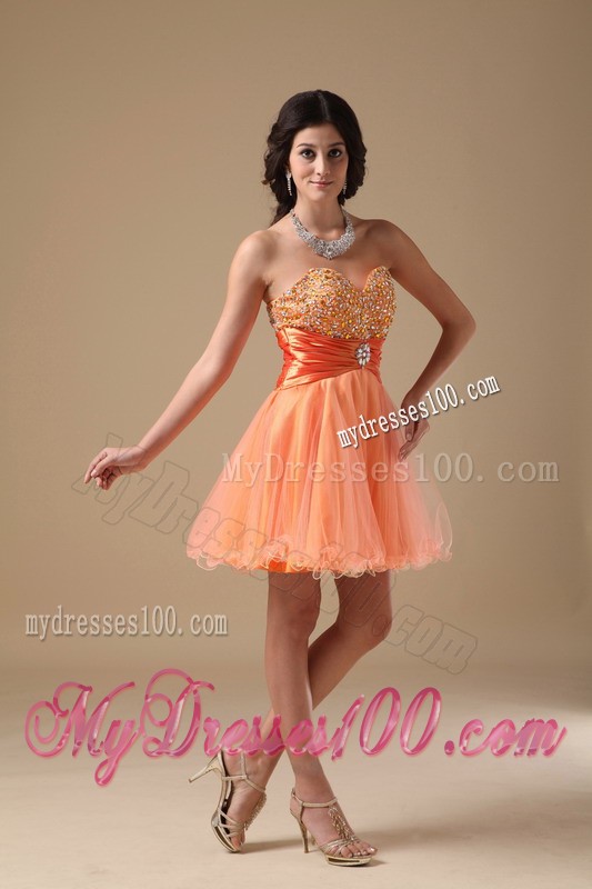 Orange Red Sweetheart Mini-length Beading 2013 Cocktail Dresses