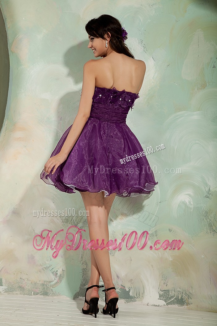 Lovely Dark Purple Princess Cocktail Dress Strapless Hand Made Flower