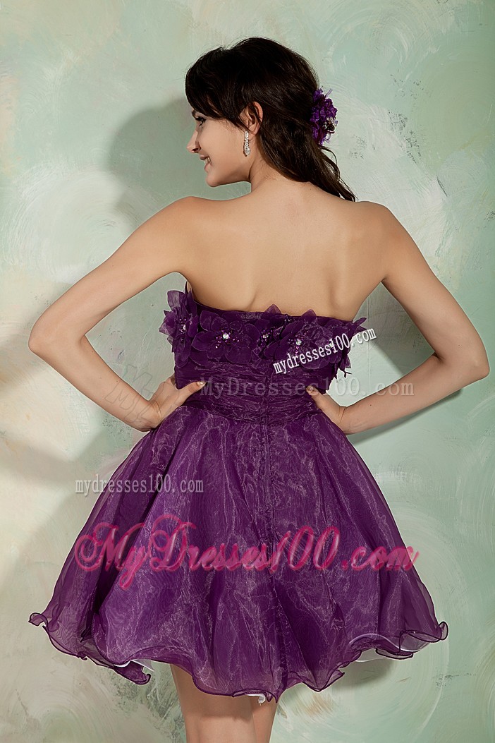 Lovely Dark Purple Princess Cocktail Dress Strapless Hand Made Flower