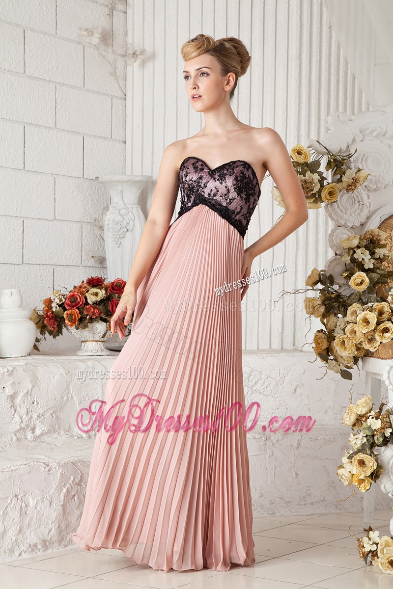 Empire Peach Pleated 2013 Cocktail Dresses Pink with Black Lace