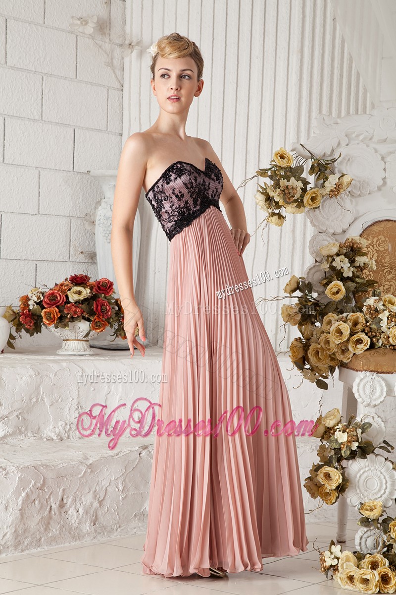 Empire Peach Pleated 2013 Cocktail Dresses Pink with Black Lace