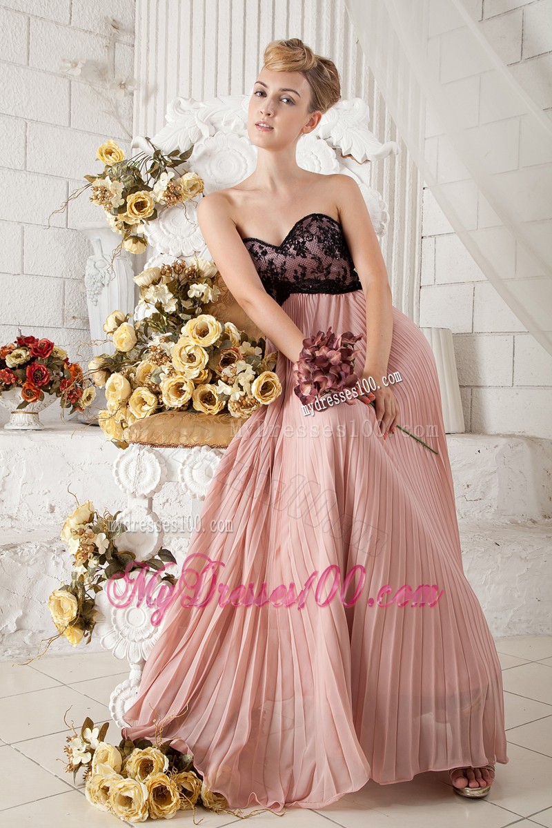 Empire Peach Pleated 2013 Cocktail Dresses Pink with Black Lace