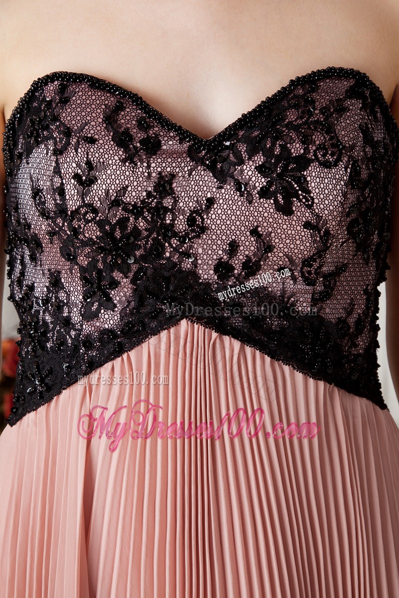 Empire Peach Pleated 2013 Cocktail Dresses Pink with Black Lace