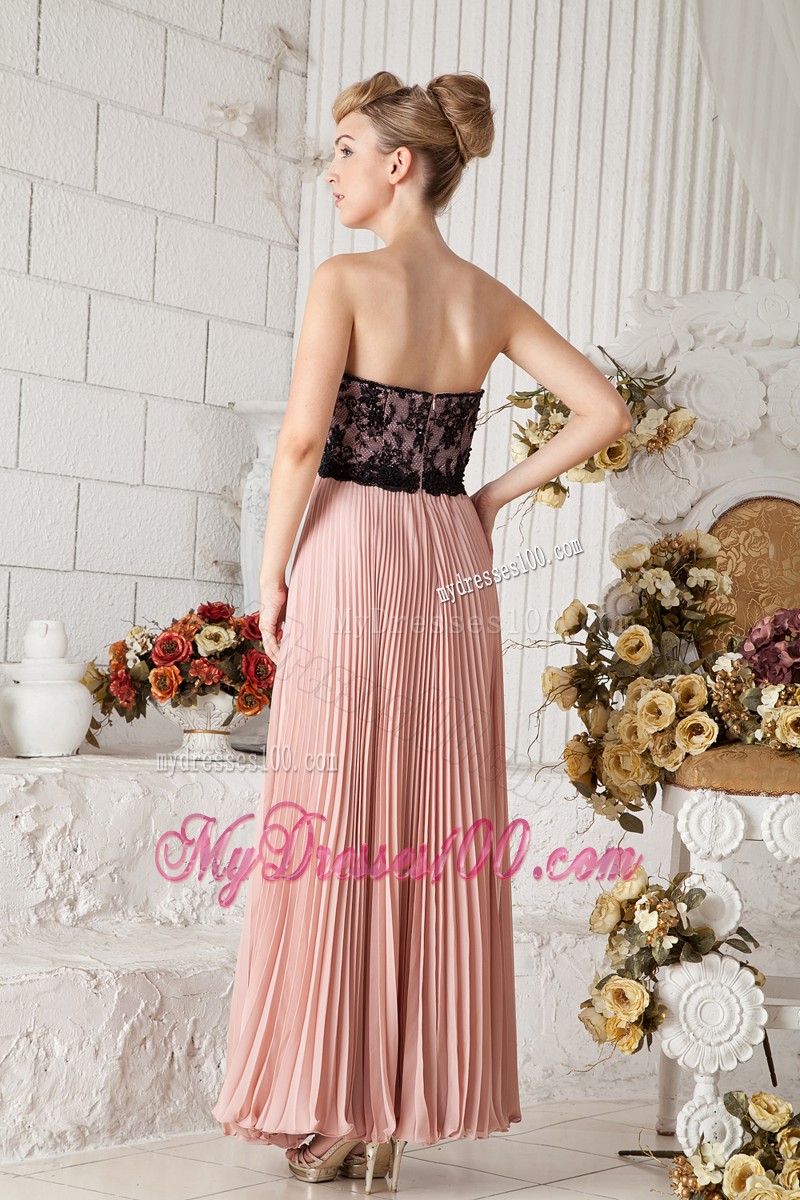 Empire Peach Pleated 2013 Cocktail Dresses Pink with Black Lace
