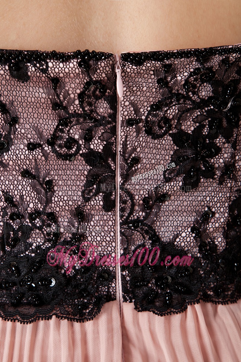 Empire Peach Pleated 2013 Cocktail Dresses Pink with Black Lace