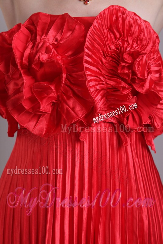 Red Empire Strapless Knee-length Hand Flower Pleat Cocktail Dresses