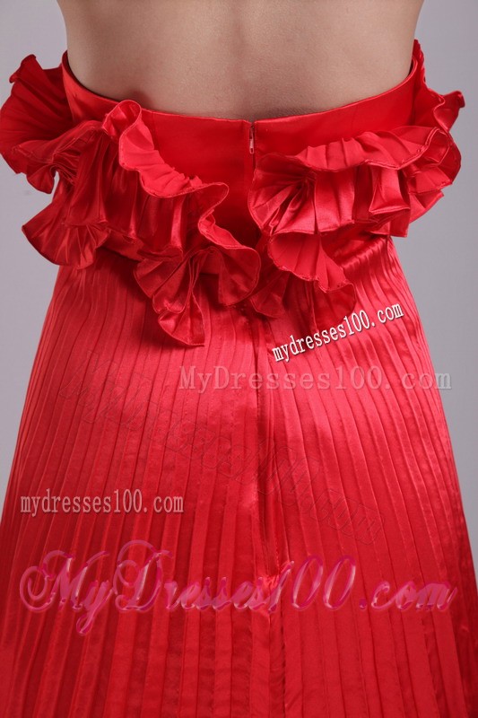 Red Empire Strapless Knee-length Hand Flower Pleat Cocktail Dresses