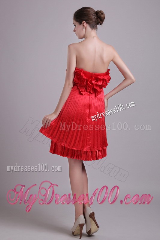Red Empire Strapless Knee-length Hand Flower Pleat Cocktail Dresses