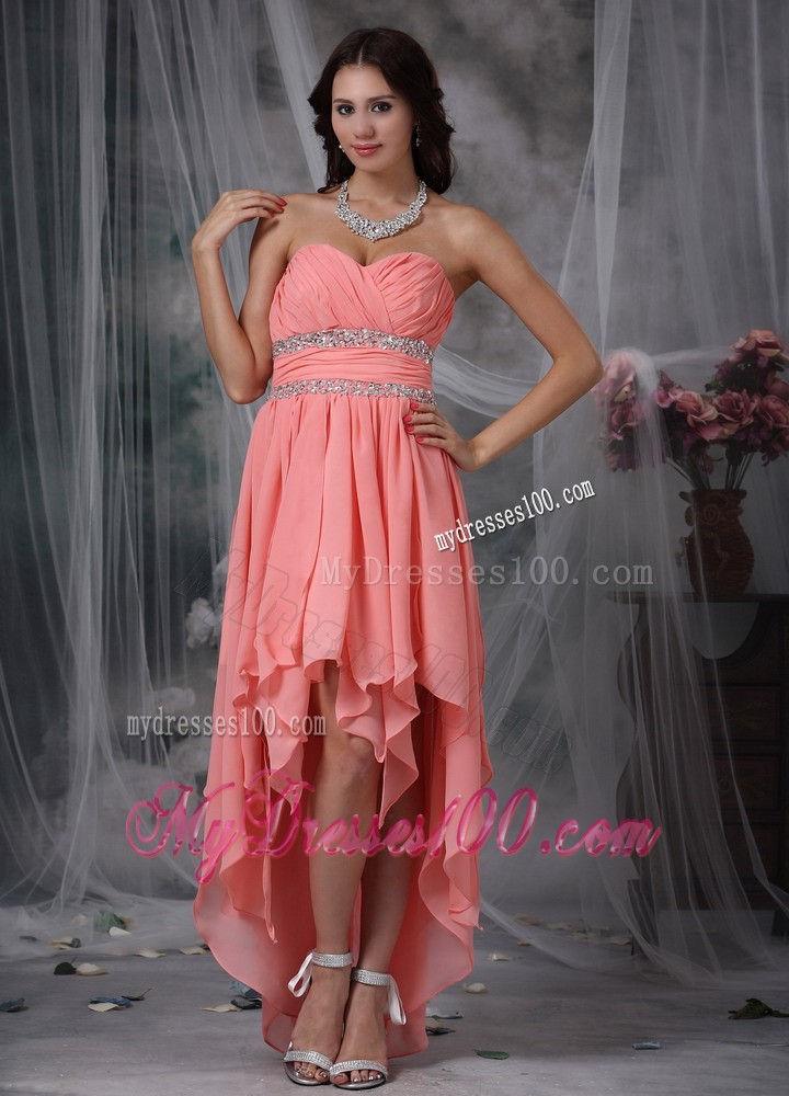 Watermelon Red Column Sweetheart High-low Beading Cocktail Dresses