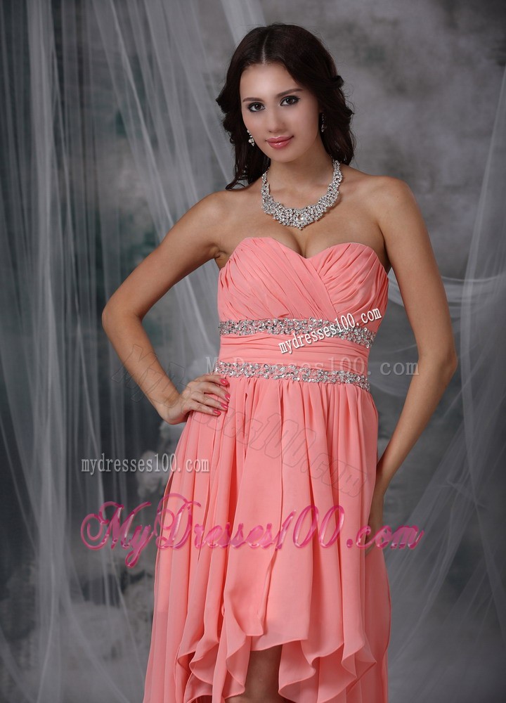 Watermelon Red Column Sweetheart High-low Beading Cocktail Dresses