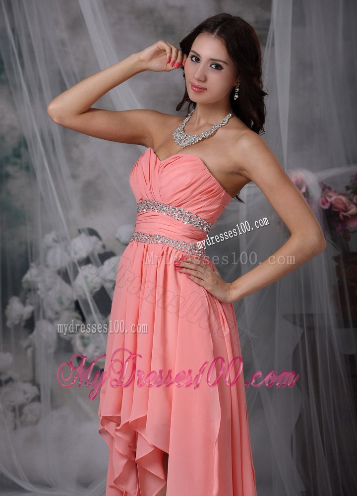 Watermelon Red Column Sweetheart High-low Beading Cocktail Dresses