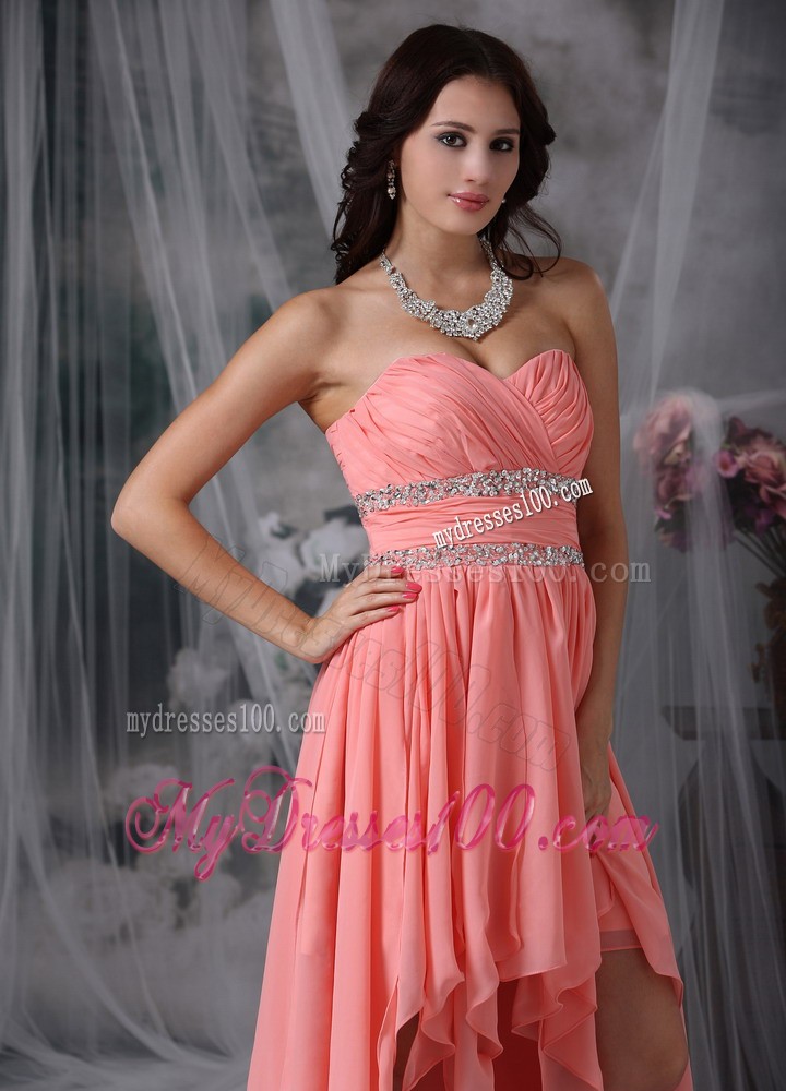 Watermelon Red Column Sweetheart High-low Beading Cocktail Dresses