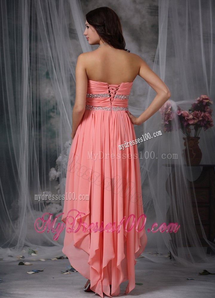 Watermelon Red Column Sweetheart High-low Beading Cocktail Dresses