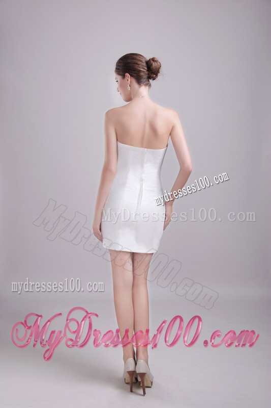 White Column Sweetheart Sequin Ruched Short Prom Cocktail Dresses