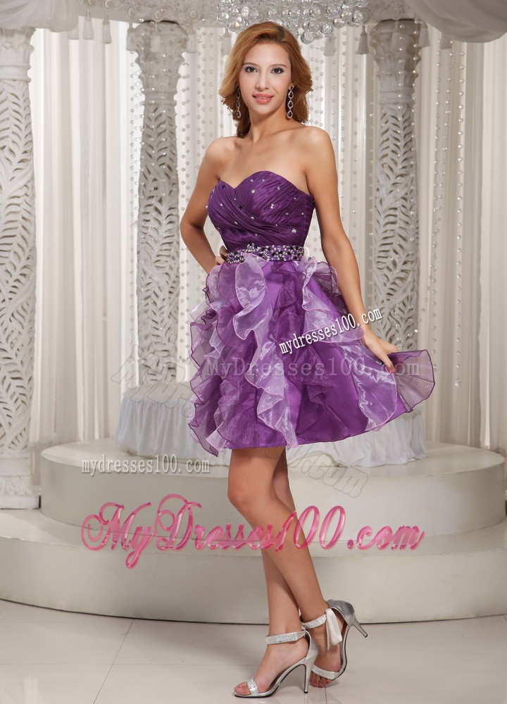 Lovely Summer Princess Ruffles Beaded Eggplant Purple Cocktail Dresses