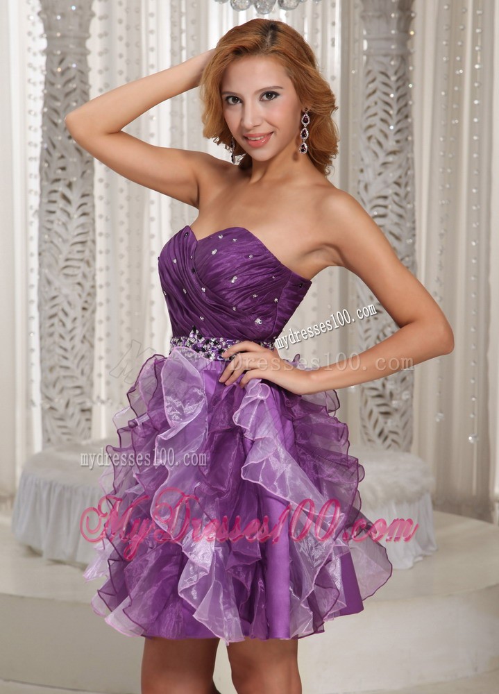 Lovely Summer Princess Ruffles Beaded Eggplant Purple Cocktail Dresses