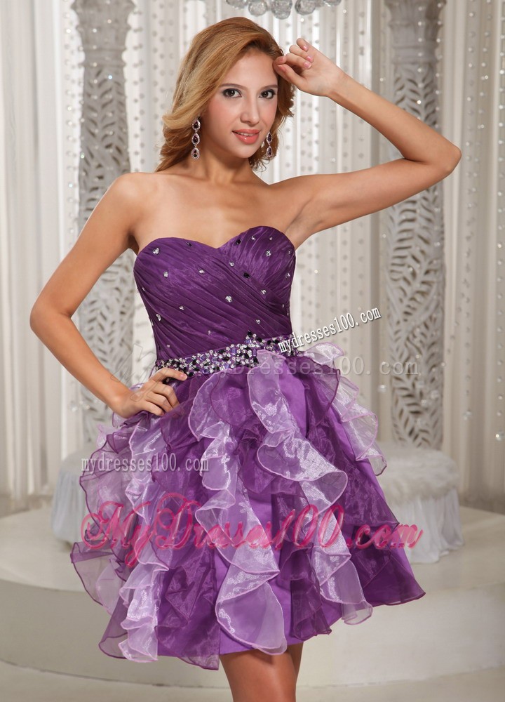 Lovely Summer Princess Ruffles Beaded Eggplant Purple Cocktail Dresses
