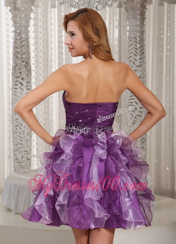 Lovely Summer Princess Ruffles Beaded Eggplant Purple Cocktail Dresses