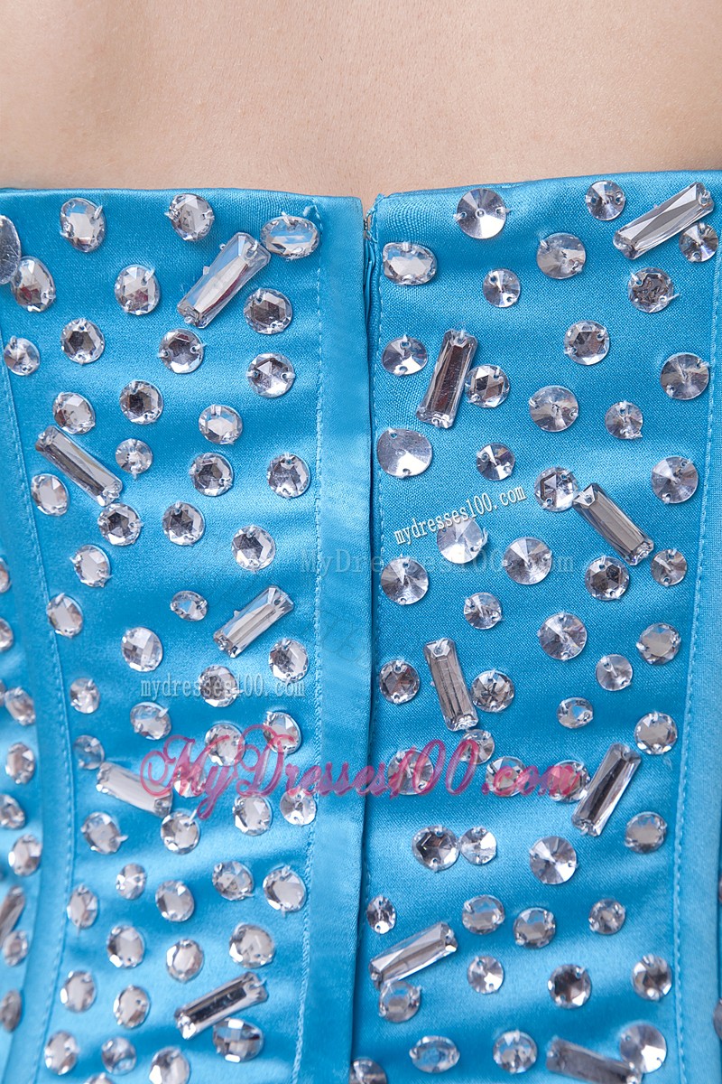 Baby Blue Strapless Ruffles Cocktail Dresses Beading Mini-length
