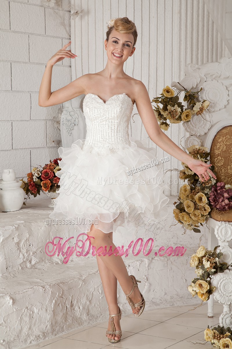 White Sweetheart Short Cocktail Dresses Beading Mini-length