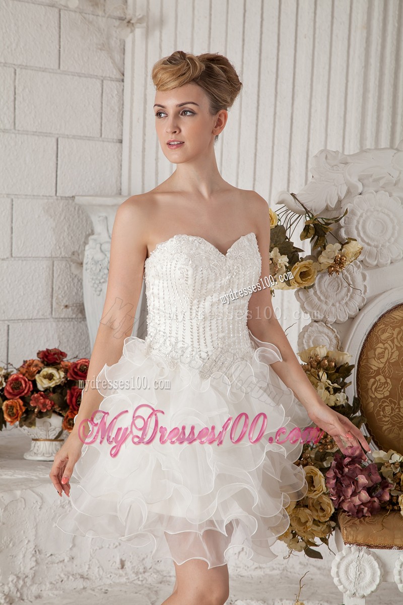 White Sweetheart Short Cocktail Dresses Beading Mini-length