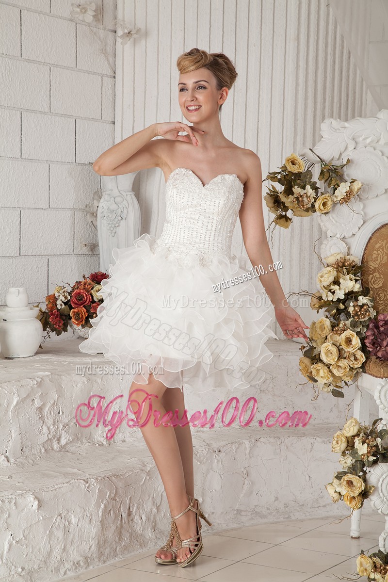 White Sweetheart Short Cocktail Dresses Beading Mini-length