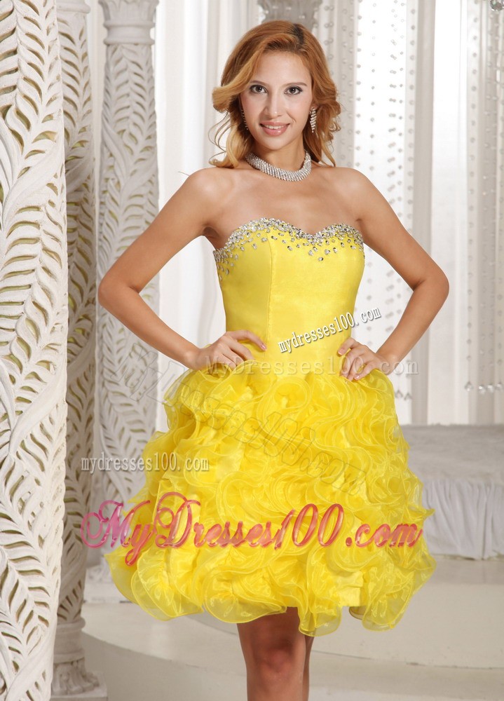 Ruffles Princess Sweetheart Prom Cocktail Dress Online Yellow Beading