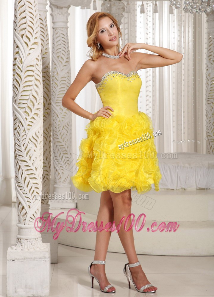 Ruffles Princess Sweetheart Prom Cocktail Dress Online Yellow Beading