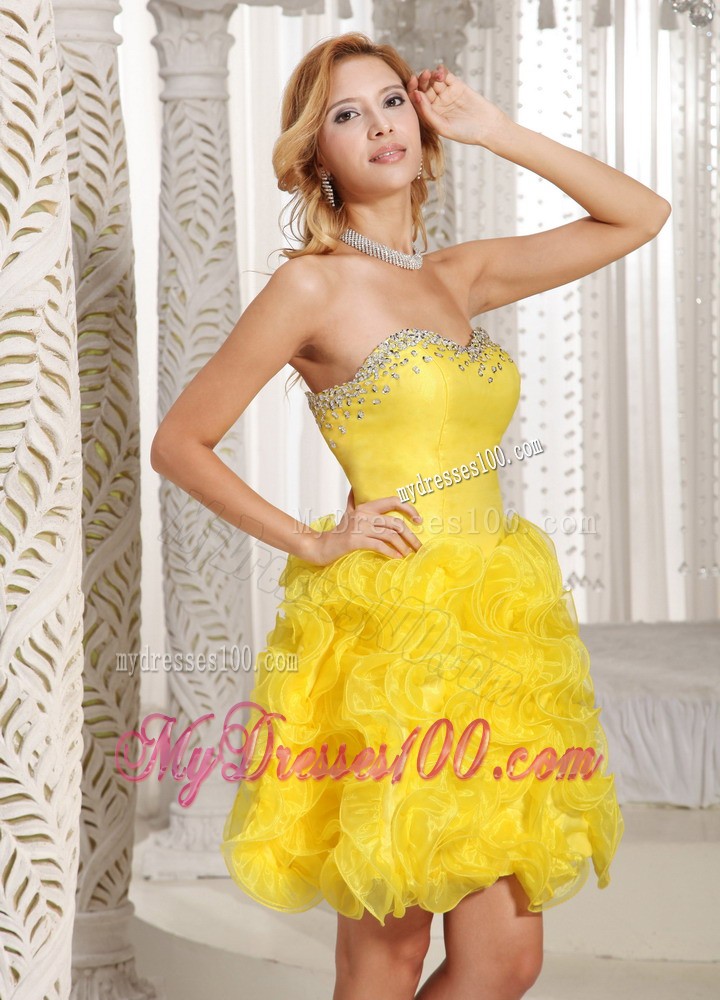 Ruffles Princess Sweetheart Prom Cocktail Dress Online Yellow Beading