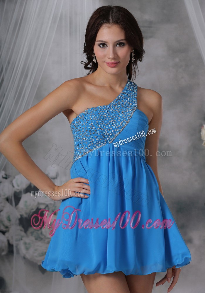 Affordable Beaded One Shoulder Mini-length Blue 2013 Cocktail Dresses