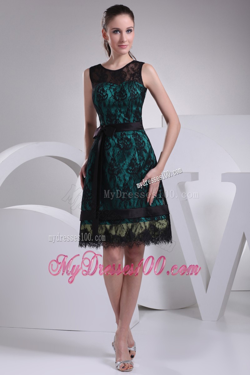 2013 Scoop Lace Knee-length Sash Princess Cocktail Dresses with Lace