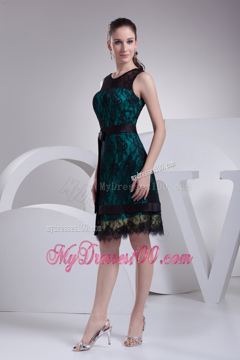 2013 Scoop Lace Knee-length Sash Princess Cocktail Dresses with Lace
