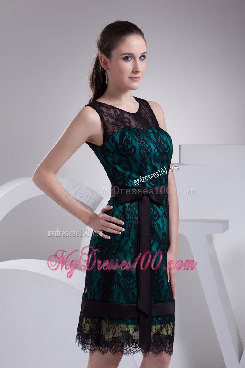 2013 Scoop Lace Knee-length Sash Princess Cocktail Dresses with Lace