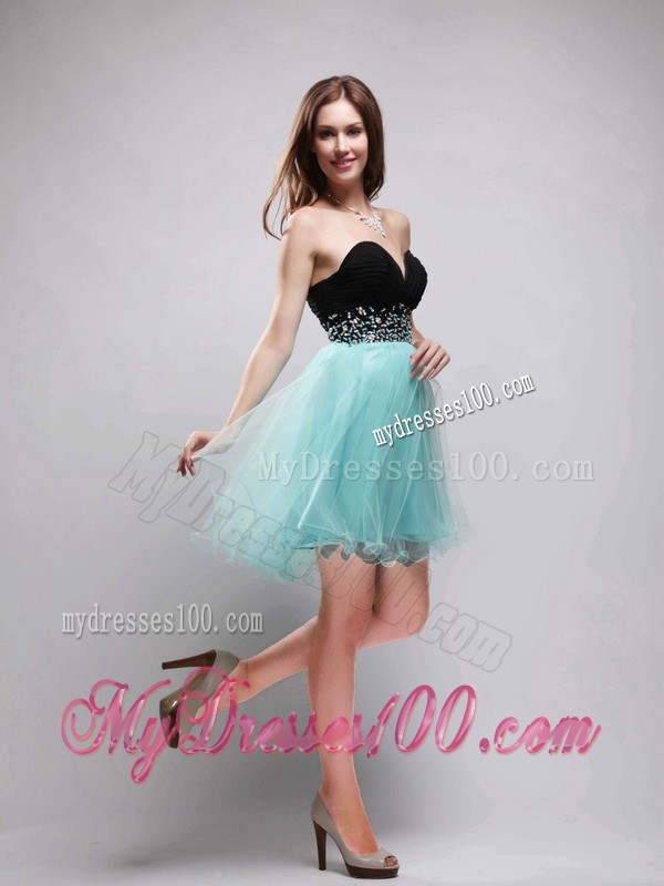 Black and Apple Green Sweetheart Beading Short Cocktail Dress