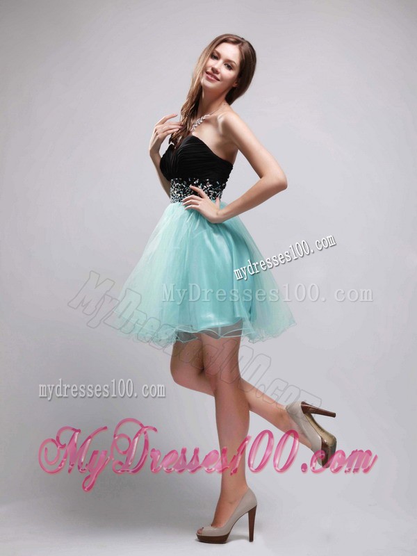 Black and Apple Green Sweetheart Beading Short Cocktail Dress