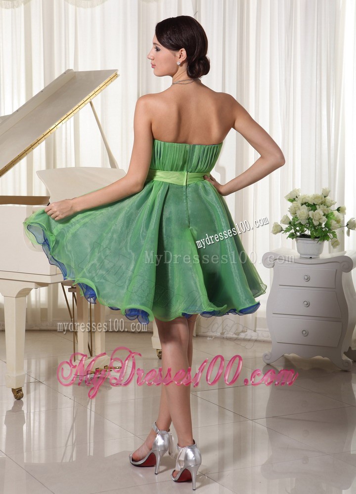 Green Cute Strapless Cocktail Dresses Ruched and Belt Mini-length