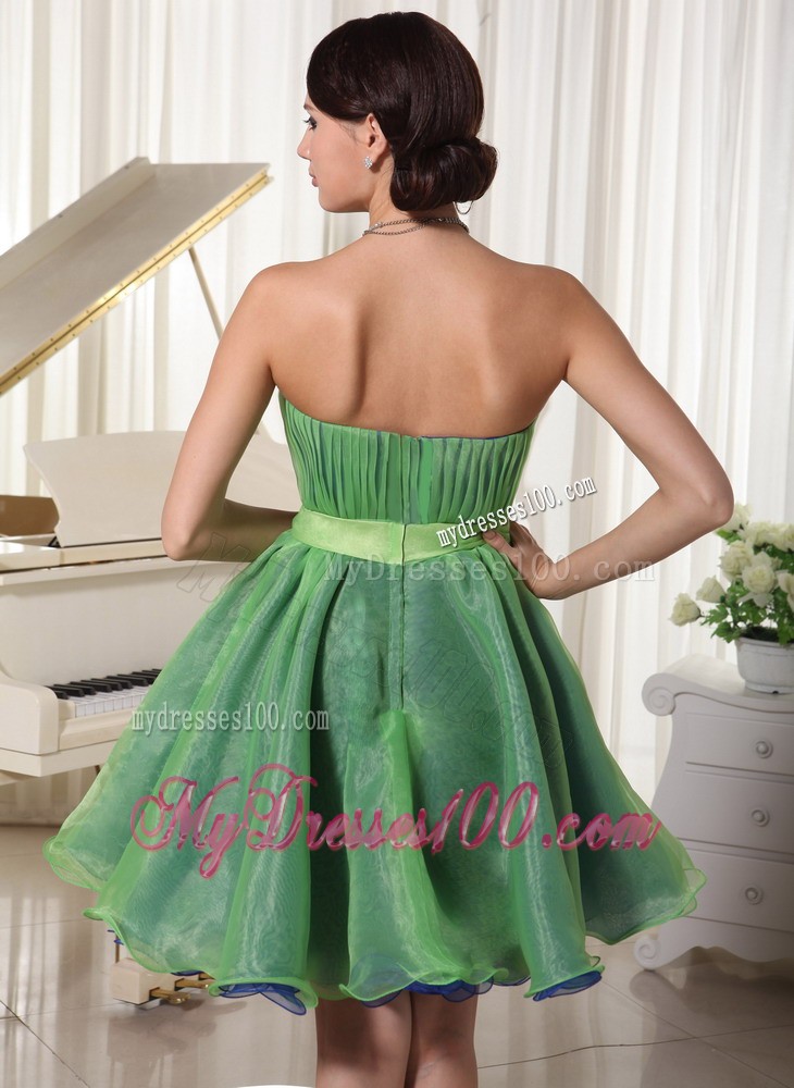 Green Cute Strapless Cocktail Dresses Ruched and Belt Mini-length
