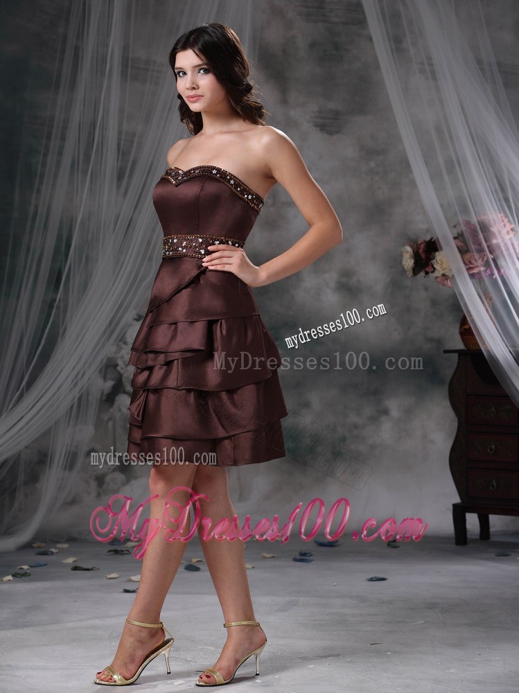 Brown Empire Sweetheart Mini-length Beading Summer Cocktail Dresses